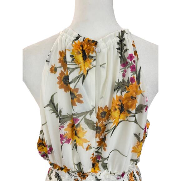 Express Floral High Neck Smocked Peplum Keyhole Back Top Size Large New with tag - Picture 7 of 12